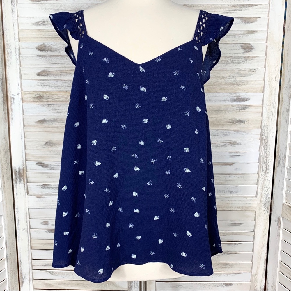 Xhilaration | Print Flutter Sleeve Blue Tank Top